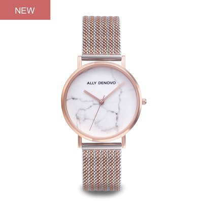 【新上市！女款36mm】Carrara Marble金屬鍊帶腕錶-白大理石玫瑰金框雙色不鏽鋼錶帶